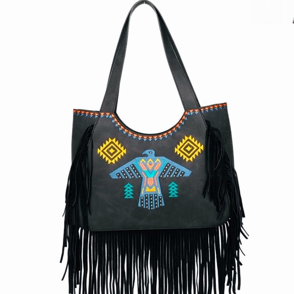 WG36-G8005 Wrangler Embroidered Fringe Concealed Carry Tote Color black - Picture 1 of 7